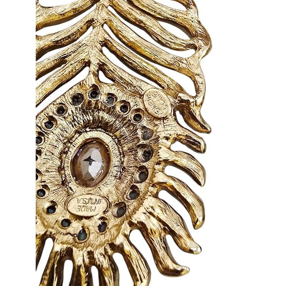 Fabulous NOS Kenneth Lane Ballotini Huge Peacock Feather Pierced Earrings - Picture 6 of 8